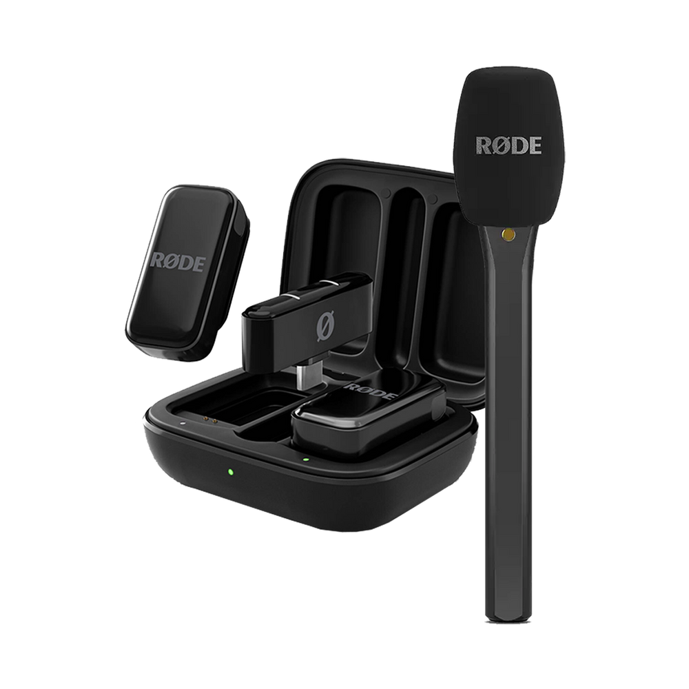 Rode Wireless Micro 2-Person Ultracompact Wireless Microphone System with USB-C Connector (2.4 GHz, Black) with FREE Rode Interview Micro Handheld Mic Adapter for Wireless Clip-On Transmitter (Valued at R700)