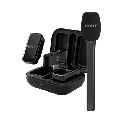 Rode Wireless Micro 2-Person Ultracompact Wireless Microphone System with USB-C Connector (2.4 GHz, Black) with FREE Rode Interview Micro Handheld Mic Adapter for Wireless Clip-On Transmitter (Valued at R700)