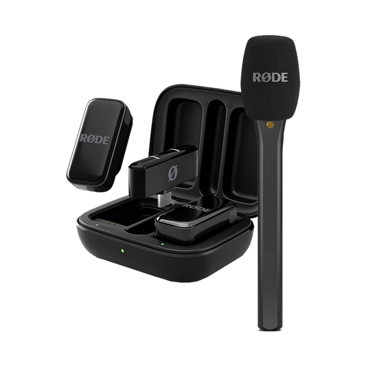 Rode Wireless Micro 2-Person Ultracompact Wireless Microphone System with USB-C Connector (2.4 GHz, Black) with FREE Rode Interview Micro Handheld Mic Adapter for Wireless Clip-On Transmitter (Valued at R700)